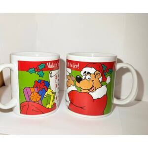 FANNIE MAY Christmas mug MAKING A LIST AND CHECKING IT TWICE set of 2